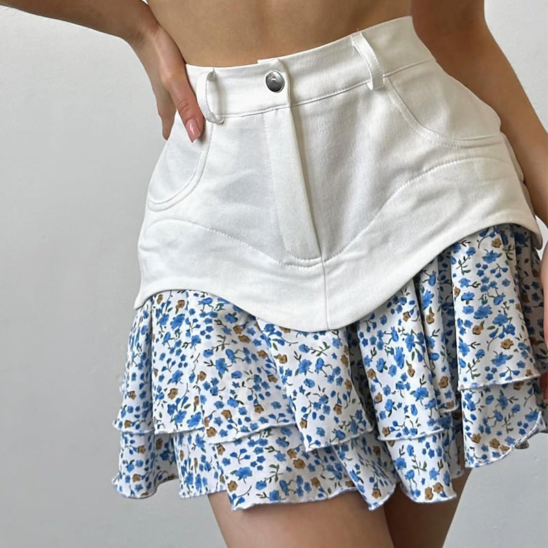 Dame Ruffle nederdel med figursyet design og blomster mønster Stilla