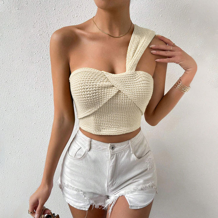 Dame elegant crop top med én skulderrem og charmerende samling Stilla