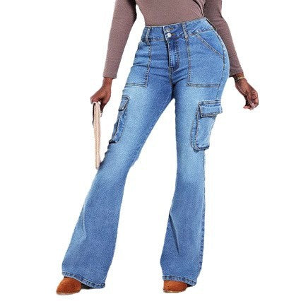 Dame Cargo-jeans i afslappet bootcut-stil med praktiske sidelommer Stilla