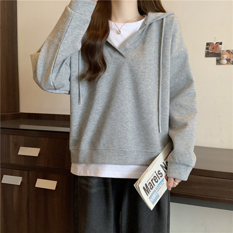 Femme Komfortabel Oversized V-Udskæring Hoodie Sweatshirt Stilla