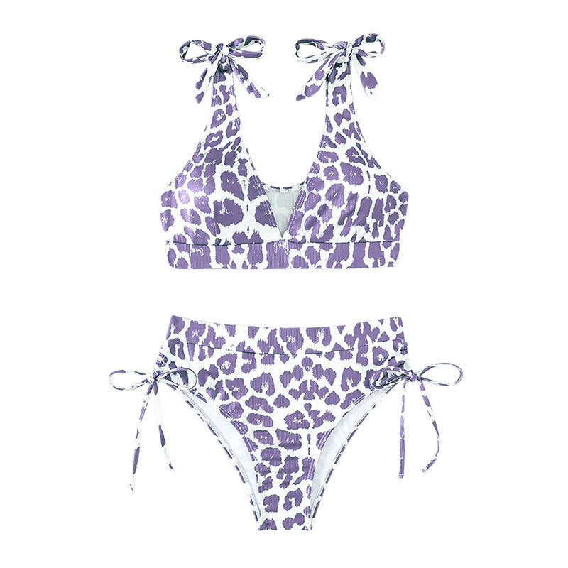 Damer Højskåret Bikini med sportligt design og legende bindebånd Skovae