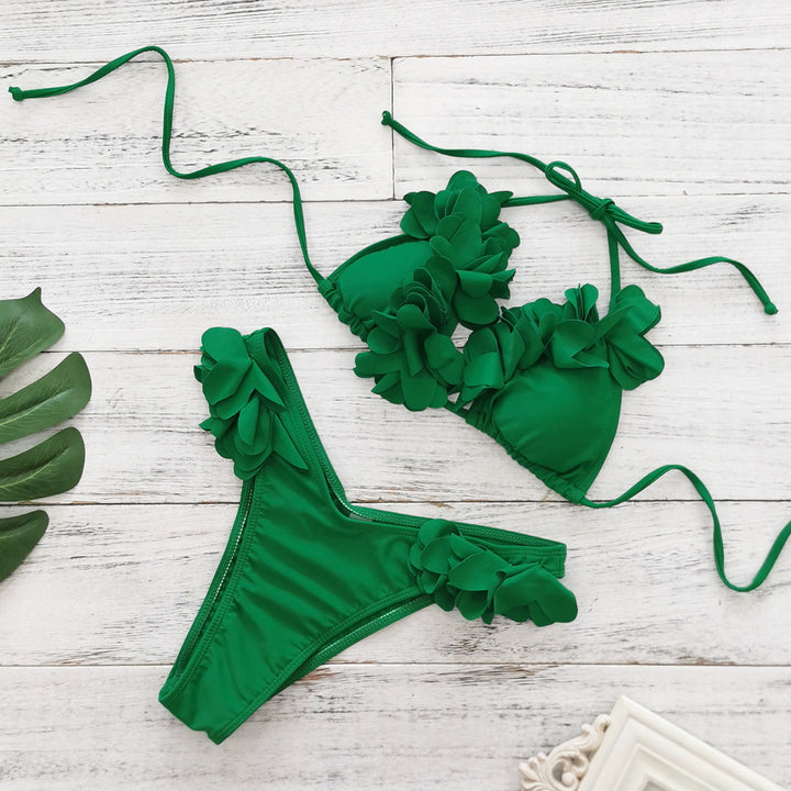 Dame Bikini-sæt med blomstrede flæser og justerbare stropper Stilla
