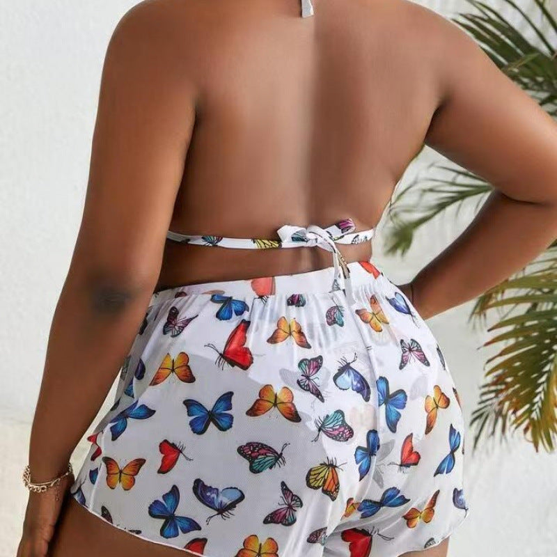 Damer bikinisæt med fashionable shorts og farverigt sommerfugledesign Skovae