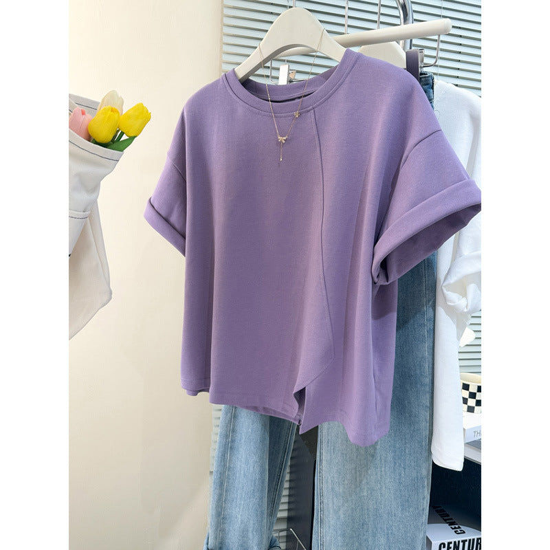 Dame Casual Asymmetrisk Søm T-Shirt Stilla