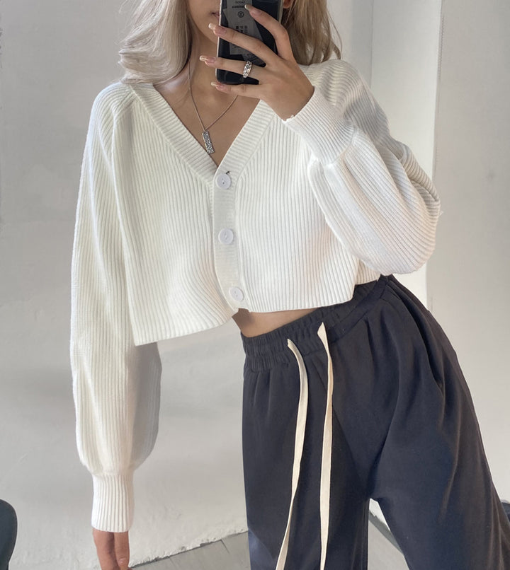 Femme Cropped Ribstrikket cardigan Pullover Stilla
