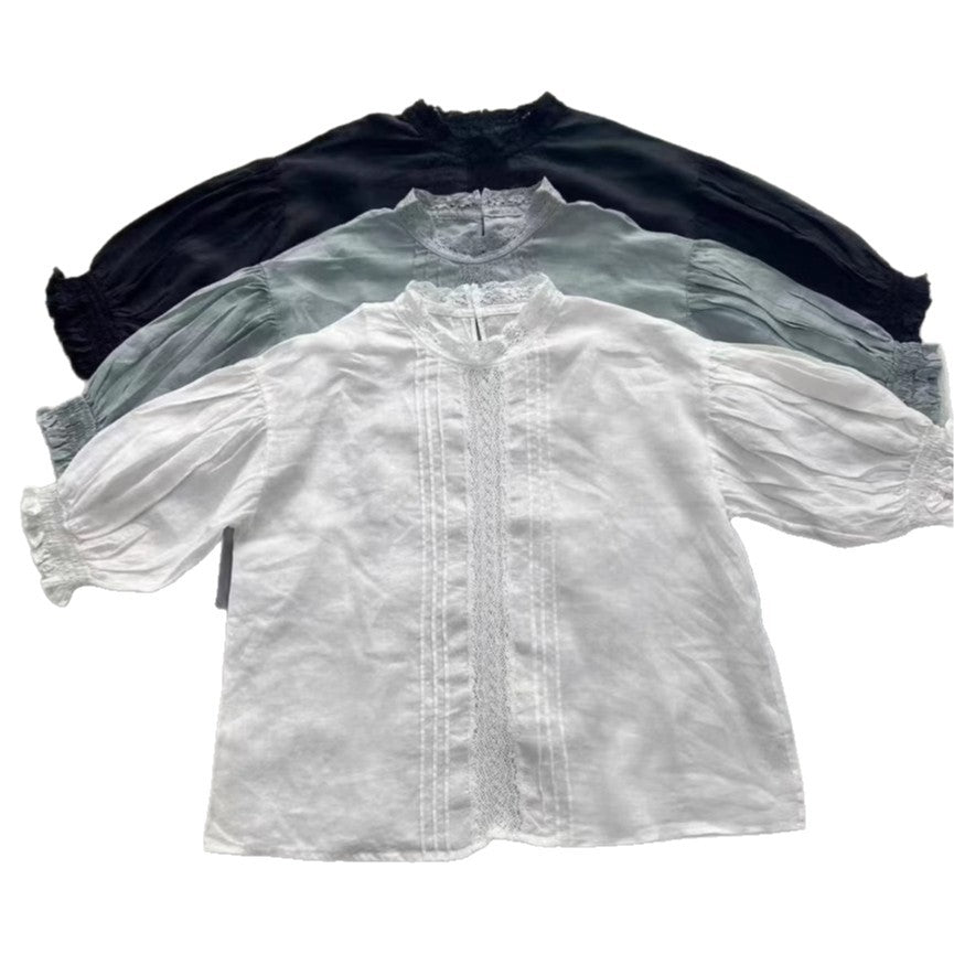 Dame Elegant Broderet Bluse med Rullekanter Stilla