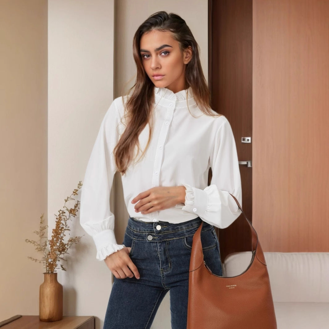 Dame elegant bluse med flæser Stilla