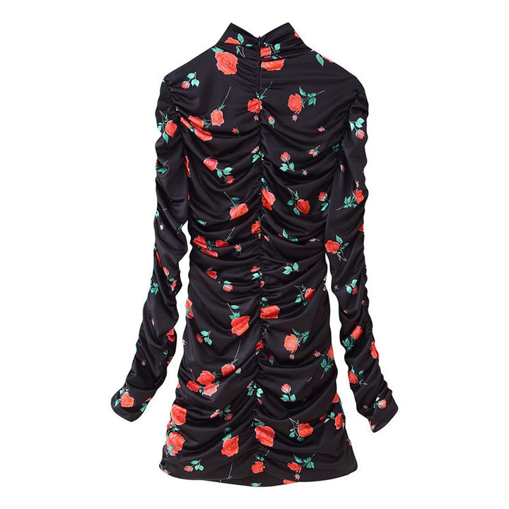 Dame Rynk Høj Hals Bluse med Floral Accent Stilla