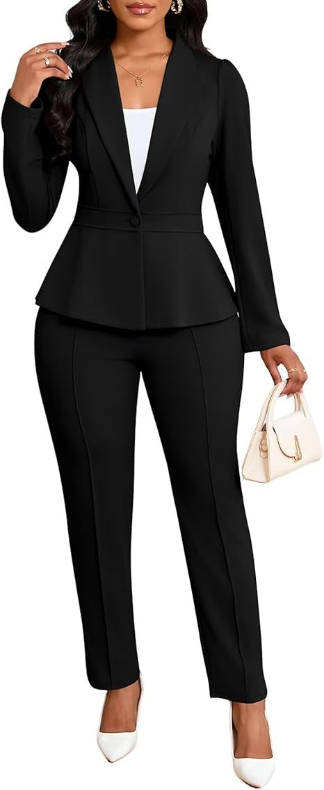 Kvinder elegant peplum blazer og bukser sæt Stilla