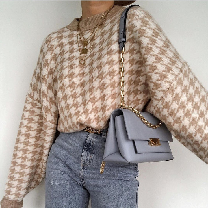 Femme Hahnentritt Overdimensioneret Strikpullover Stilla