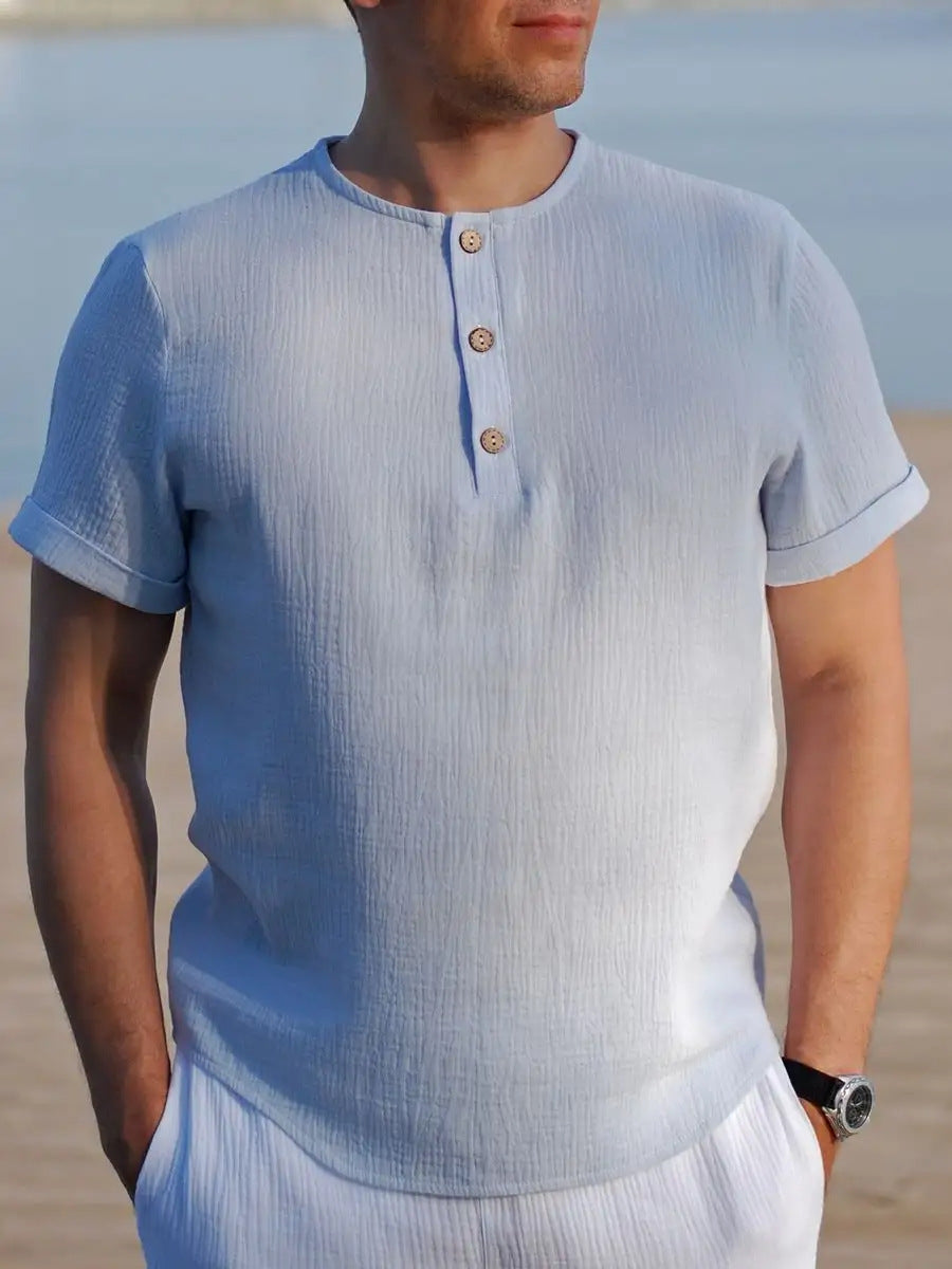 Herren Kortærmet Henley T-Shirt Stilla