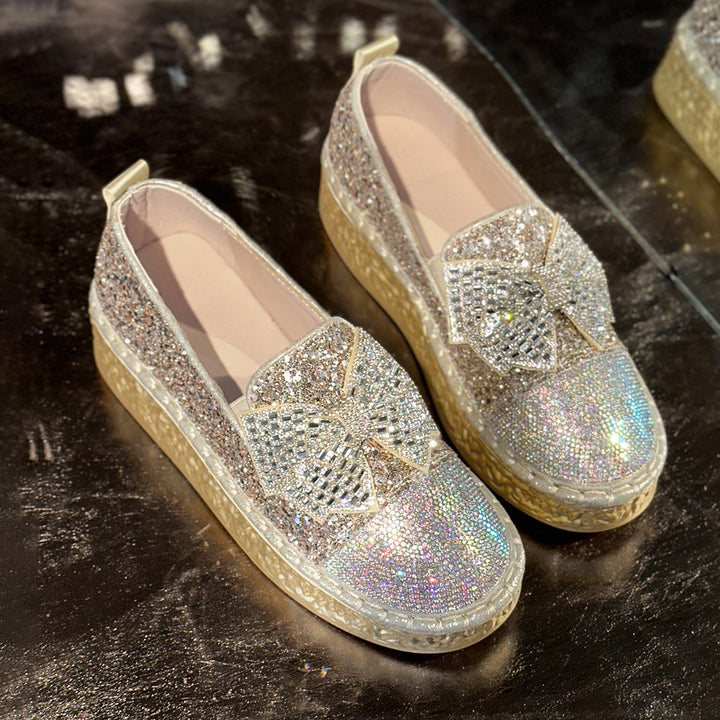 Dame Glitrende Slip-Ons med dekorativt sløjfedetalje og en raffineret jute-sål Stilla