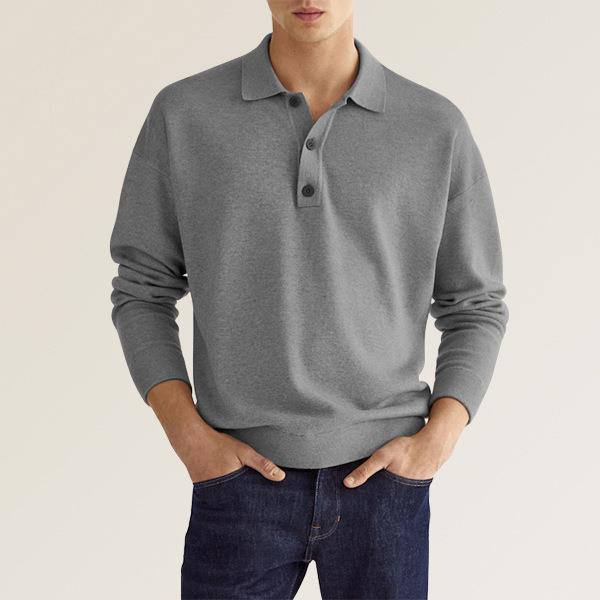 Herre Sweatshirt med polokrave og knapliste Stilla