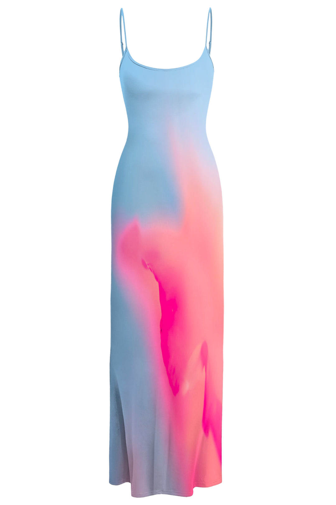 Dame elegant lang kjole med yndig farvegradient og spaghetti-stropper Skovae