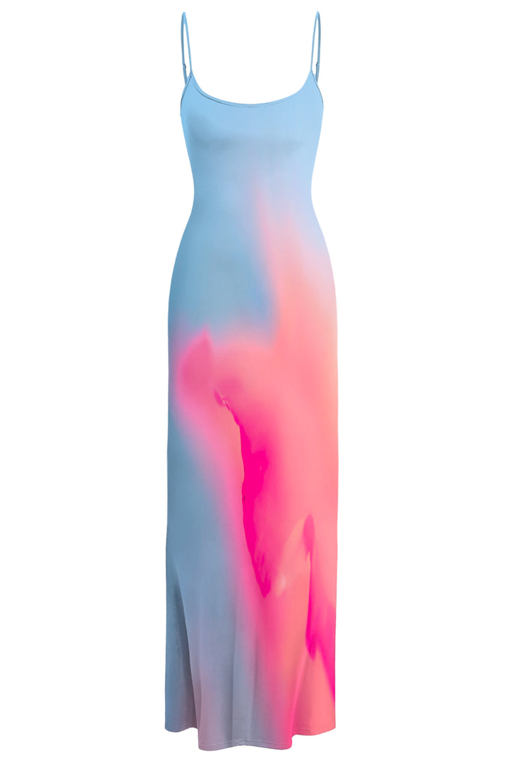 Dame elegant lang kjole med yndig farvegradient og spaghetti-stropper Skovae