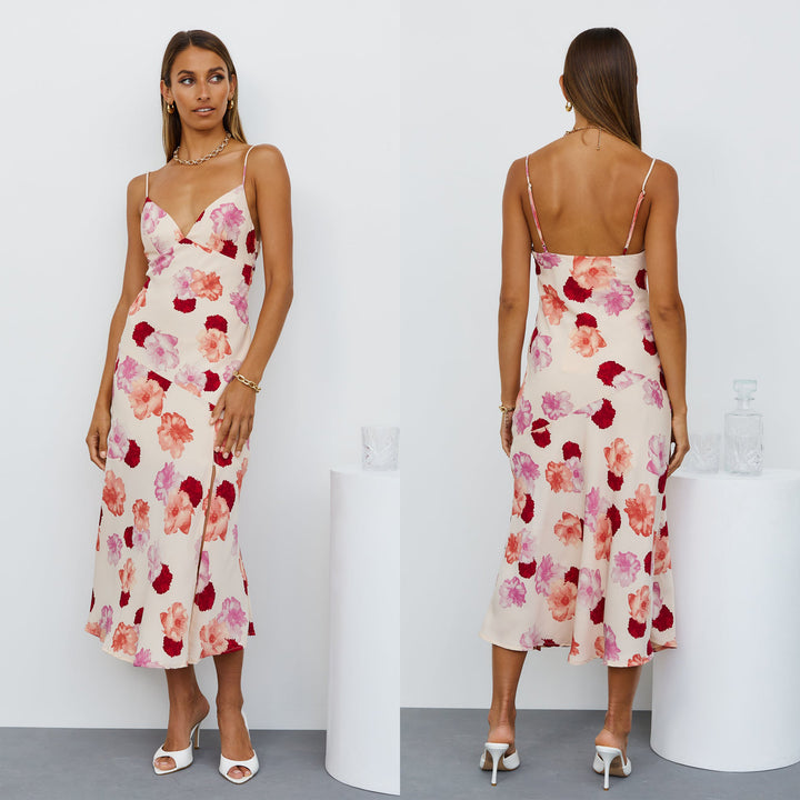 Dame Floral Print Vikkel-Midi-Kjole med Sideslids Stilla
