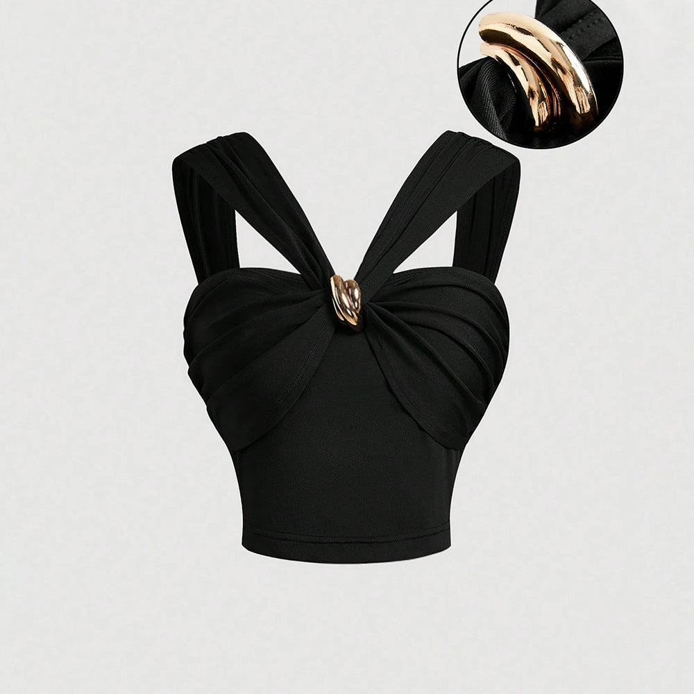 Dame Cropped Top med sofistikeret indpakningsdesign og dekorative stropper Stilla