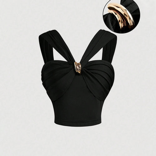 Dame Cropped Top med sofistikeret indpakningsdesign og dekorative stropper Stilla