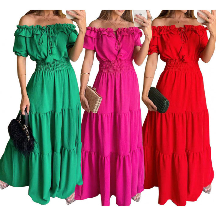 Femme Off-Shoulder Rüschentier Maxi-Kjole Stilla