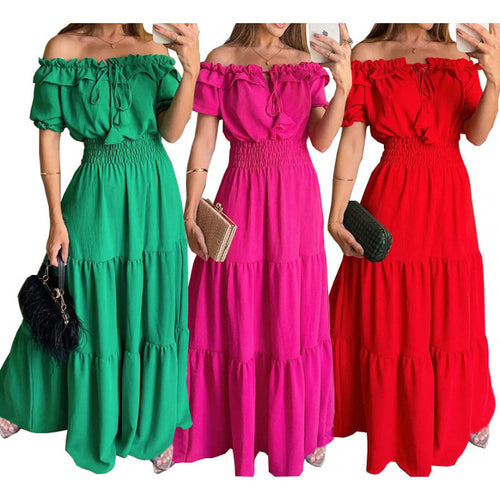 Femme Off-Shoulder Rüschentier Maxi-Kjole Stilla