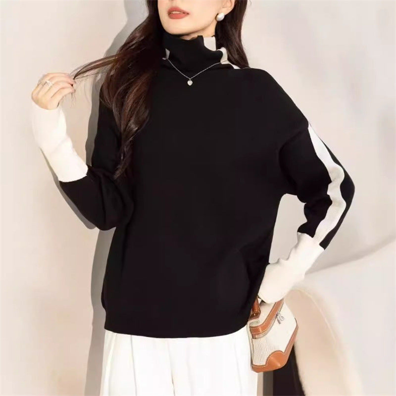 Kvinder Casual Turtleneck Sweater med Kontrast Ærmer Stilla