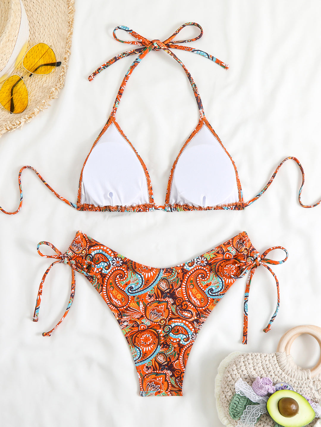 Damer Triangel-Bikini med justerbart bindebånd og elegant paisley-mønster Stilla