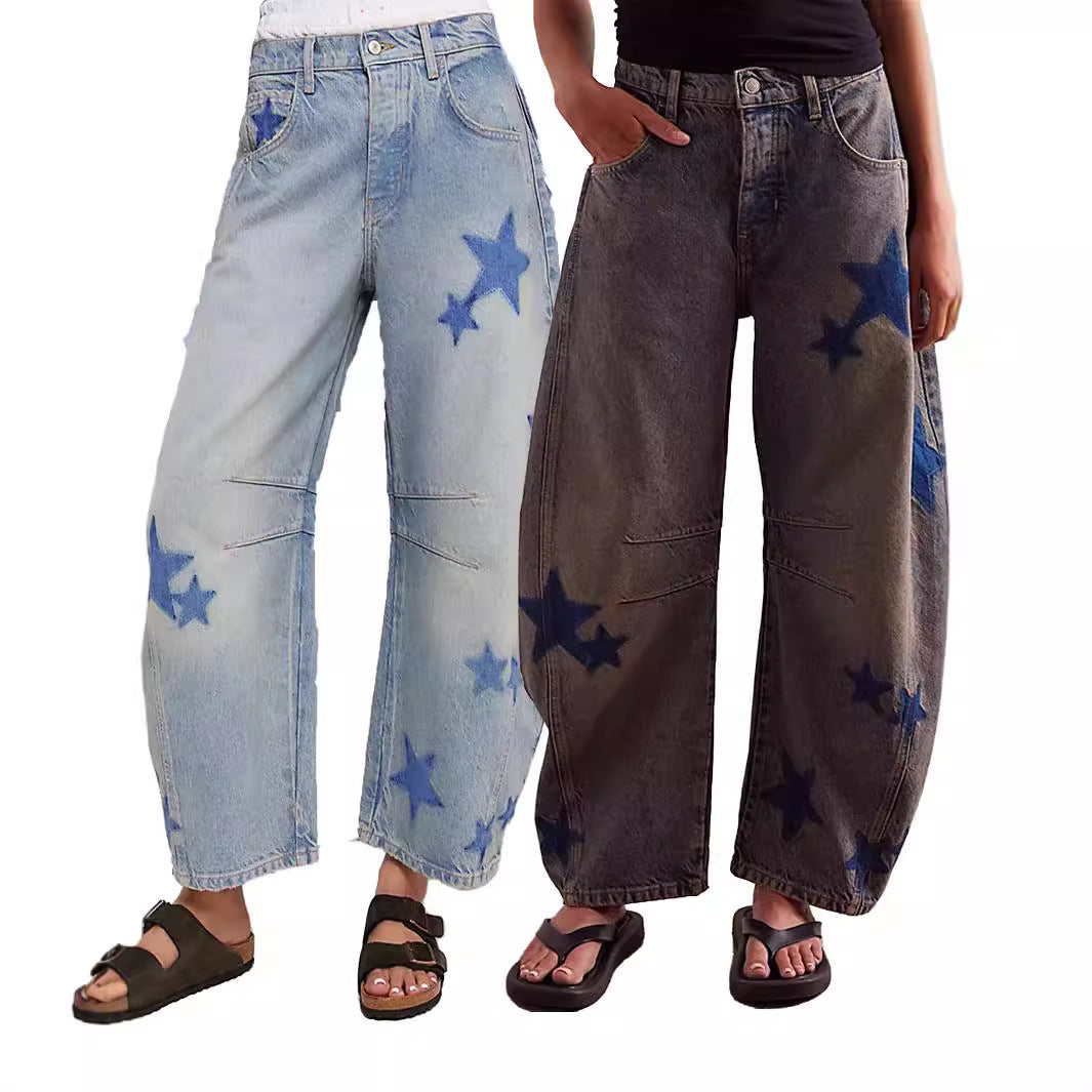 Dame Trendy Jeans med Stjernemønster Stilla