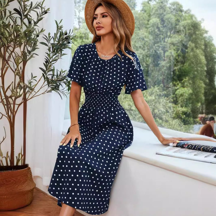 Dame Polka-Dots Maxikjole med elastisk talje Stilla