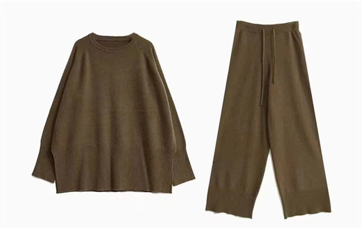 Femme Cozy Knit Pullover og Bredt Bukse Sæt Stilla