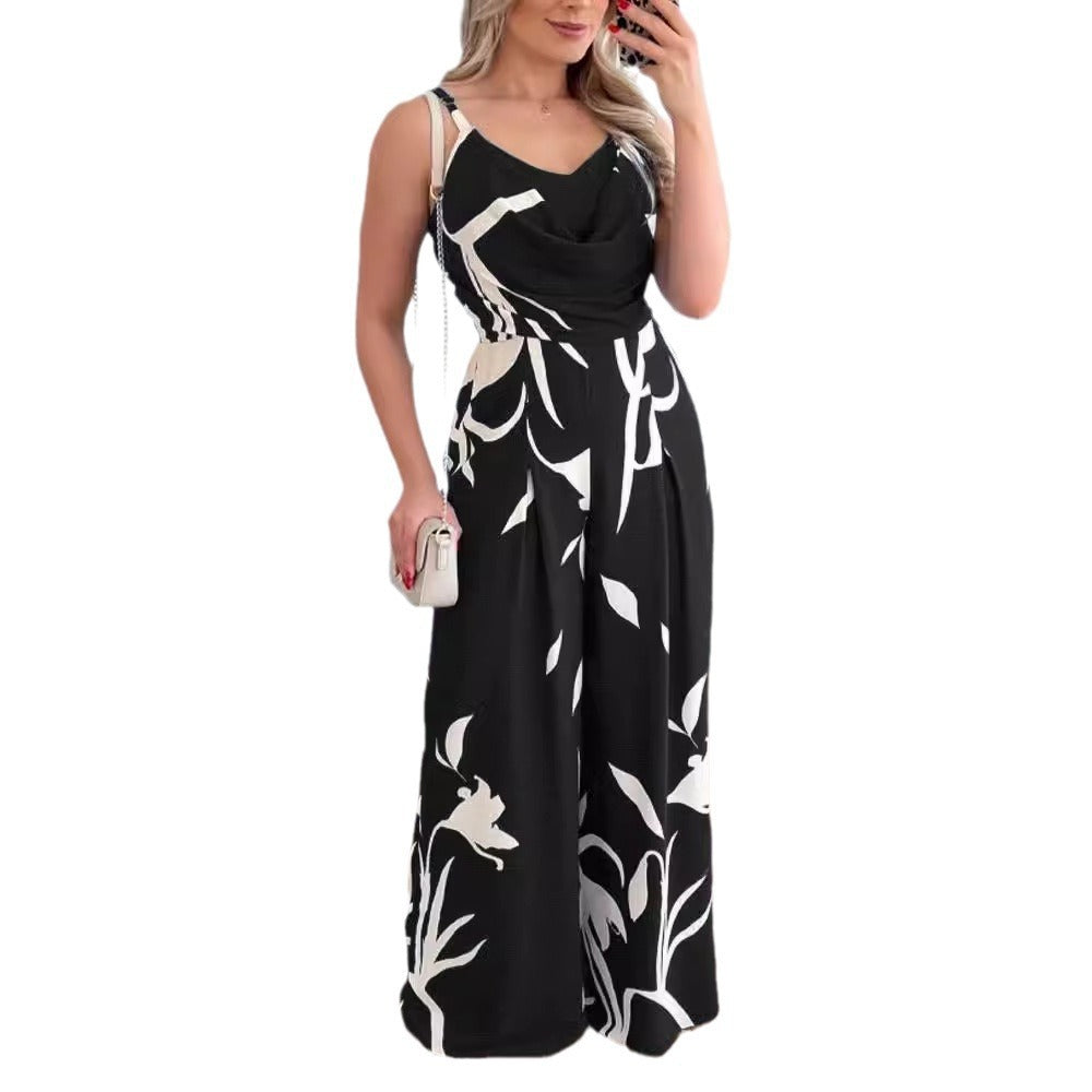 Dame Elegant Jumpsuit med krydsede stropper og flydende snit Stilla