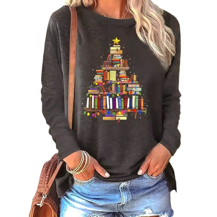Dame afslappet Langærmet Pullover med festligt Bøger-Motiv Stilla