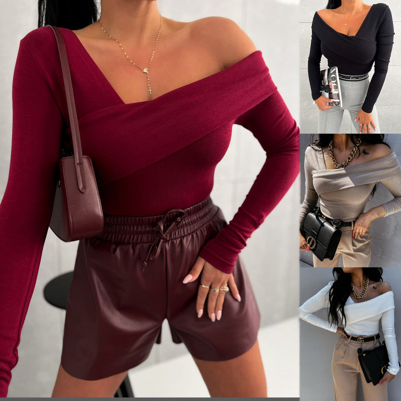Femme asymmetrisk Off-Shoulder Langærmet top Stilla