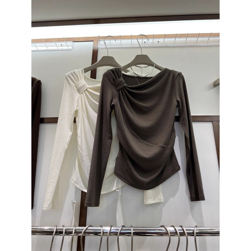 Dame Rynk Langærmet Top med elegant Detalje Stilla