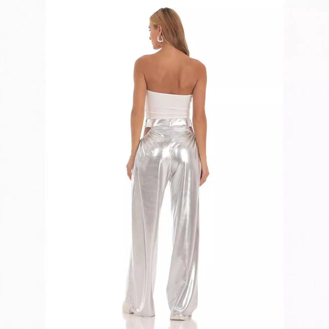 Dame High-Waist Baggy-Bukser med Cut-Out-detaljer og glat finish Skovae
