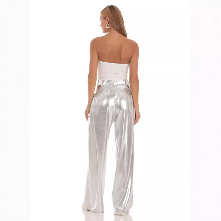 Dame High-Waist Baggy-Bukser med Cut-Out-detaljer og glat finish Skovae