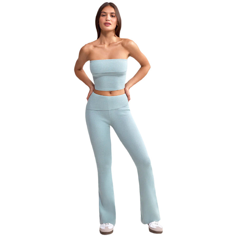 Dame Crop Top og Leggings Sæt med Ribstruktur Stilla