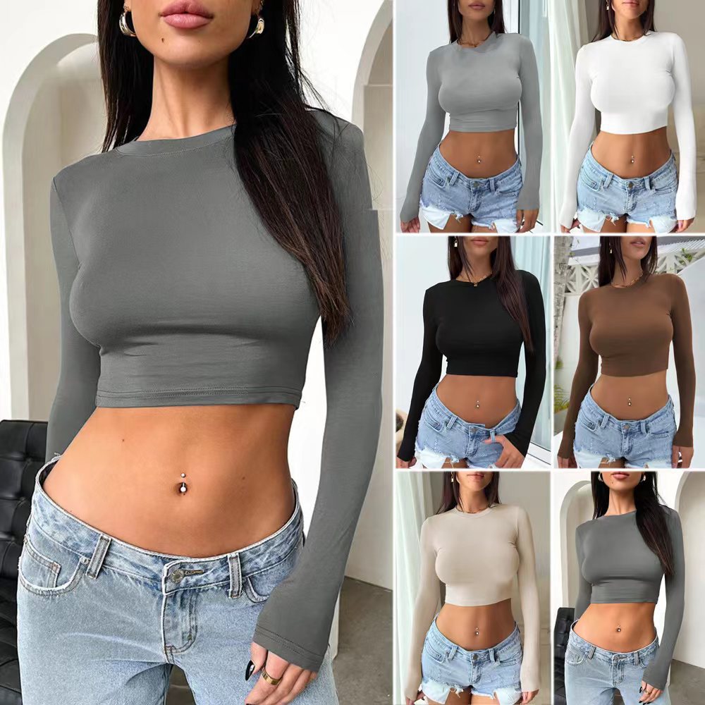 Damer Tætsiddende Langærmet Crop-Top Stilla