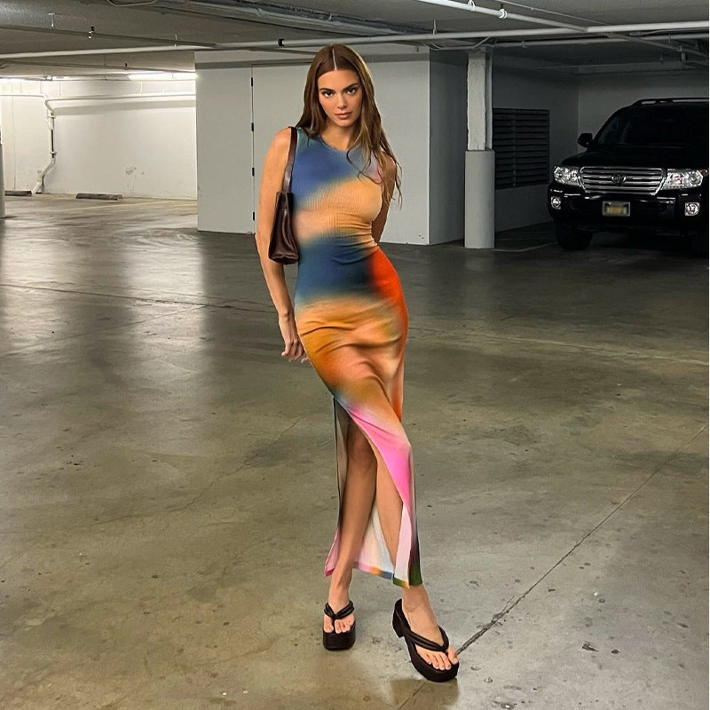 Dame Trendy abstrakt tryk Maxi kjole Stilla