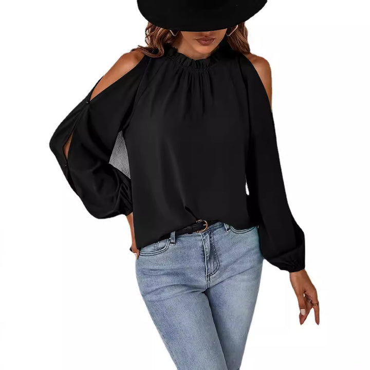 Dame luftig Bluse i Cold-Shoulder-stil med flæsedetaljer Stilla