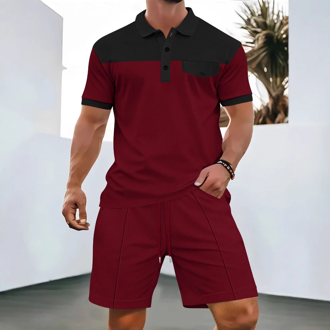 Herrer Poloshirt og Shorts Sæt med moderne ternet mønster Stilla