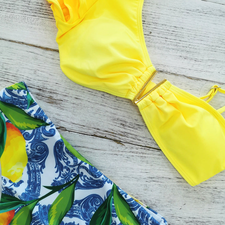 Dame Bikini-sæt med volumniøse flæser og glædeligt mønster Stilla
