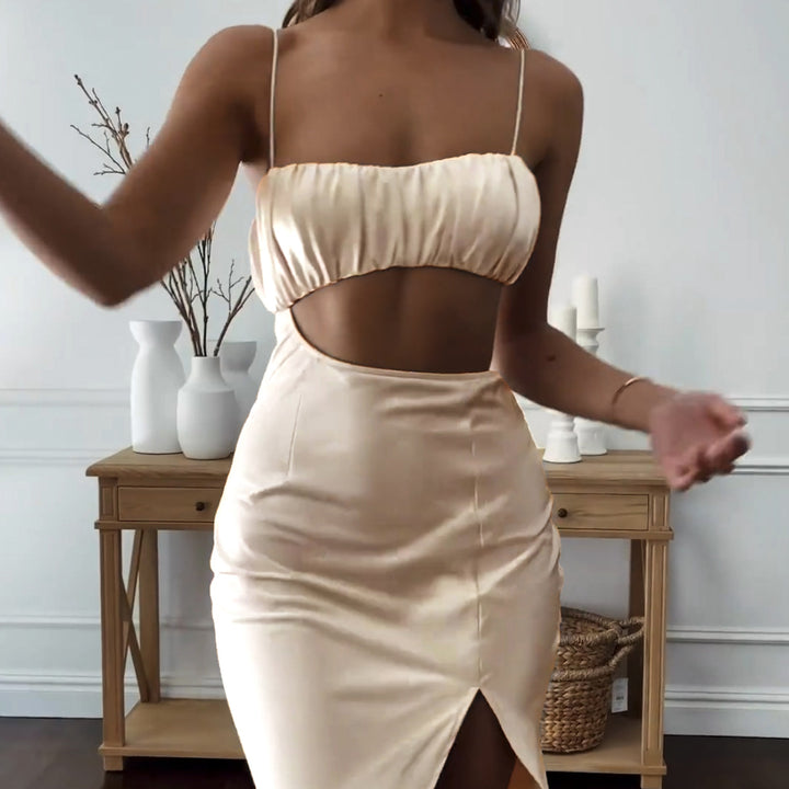 Dame Elegant Cut-Out Kjole med smalle Spaghetti-stropper og draperet overdel Skovae