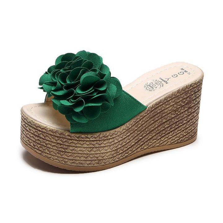 Dame Wedge-pantoletten med floral applikation og skridsikker sål Stilla