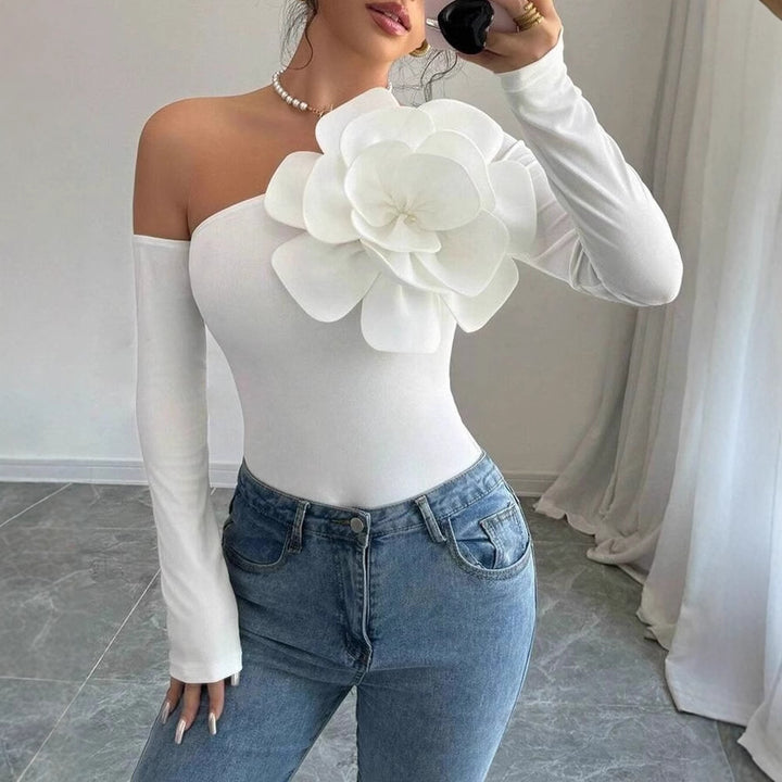 Dame bodystocking med elegant Bloom-applikation og lange ærmer Skovae