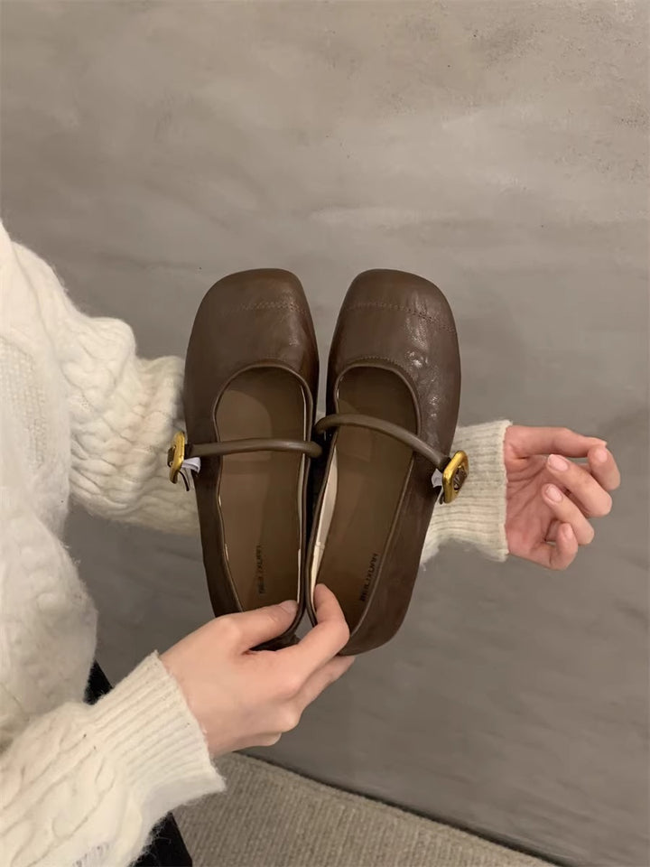 Dame elegante firkantede tå Mary Jane Ballerinaer med justerbar rem Stilla
