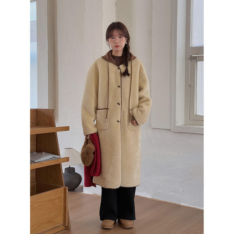 Dame Oversized Uld-Jakke med luksuriøst Teddy-Materiale Stilla