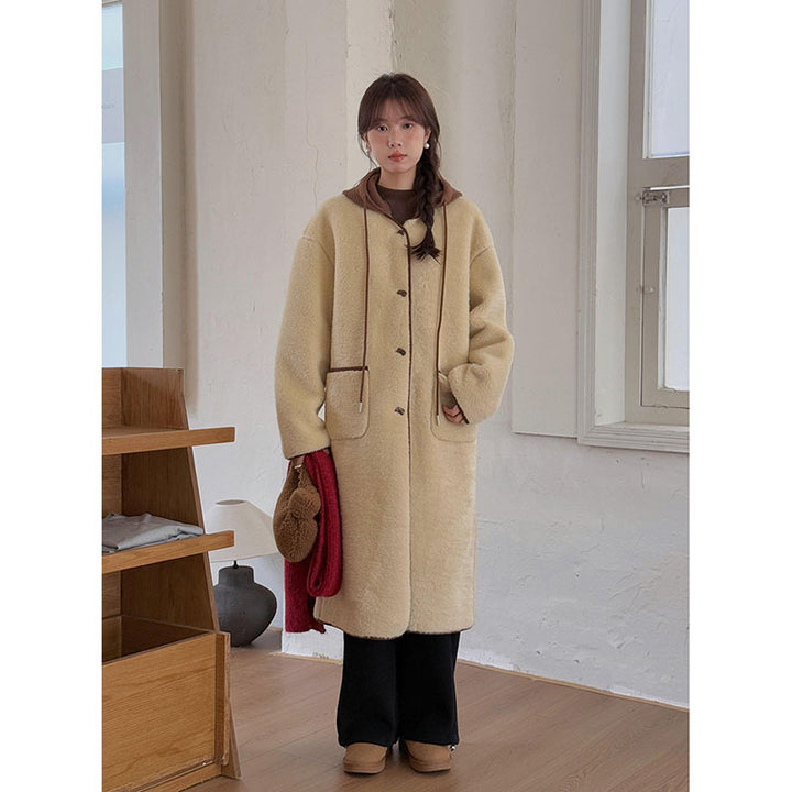 Dame Oversized Uld-Jakke med luksuriøst Teddy-Materiale Stilla