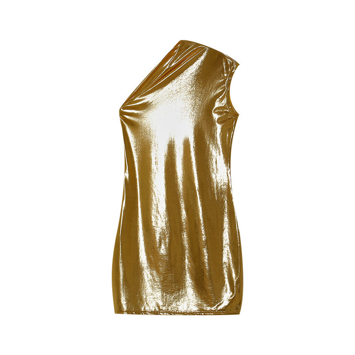 Dame Metallic asymmetrisk Shift-kjole Stilla