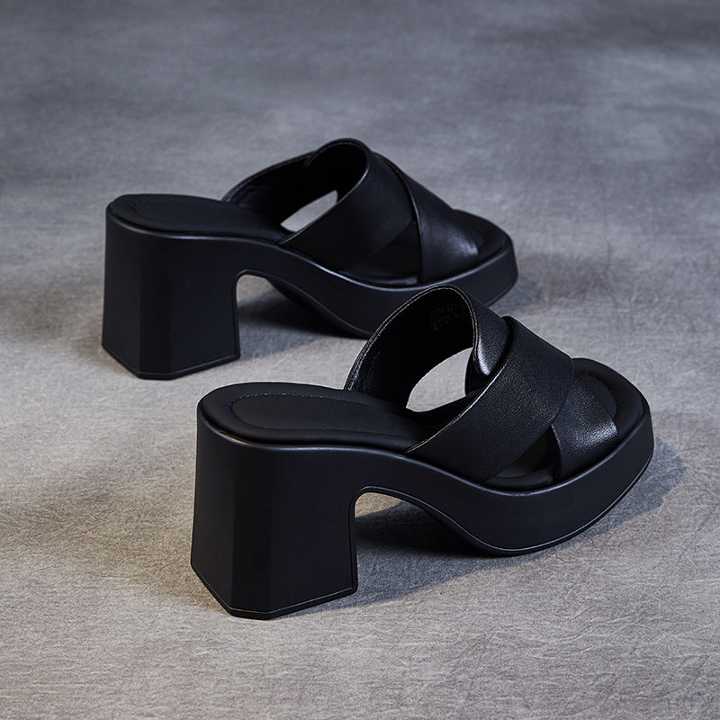 Kvinder Chunky Cross-strap Platform Mules Stilla
