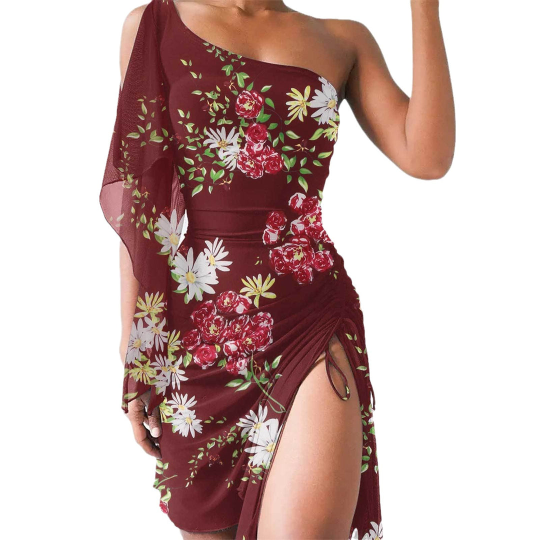 Dame Skrå Skulder Maxikjole med Floral Print Stilla